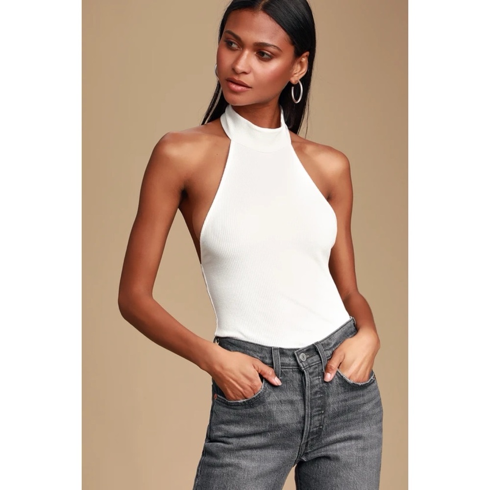 Lulu's Mock Neck Open Back Halter Bodysuit